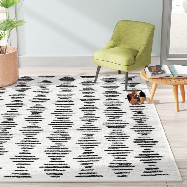 Mistana™ Castonguay Geometric Area Rug in Ivory/Black & Reviews Wayfair